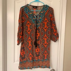 Anthropologie Feathers by Tolani boho tunic, sz S